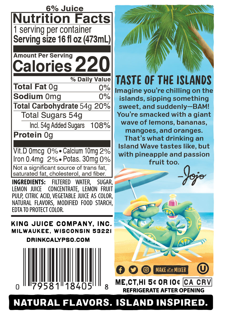 Calypso Island Wave Lemonade nutrition facts.