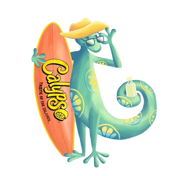 Jojo the gecko standing with a surfboard preview.