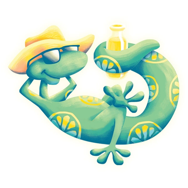 Jojo the gecko wearing a hat and sunglasses preview.