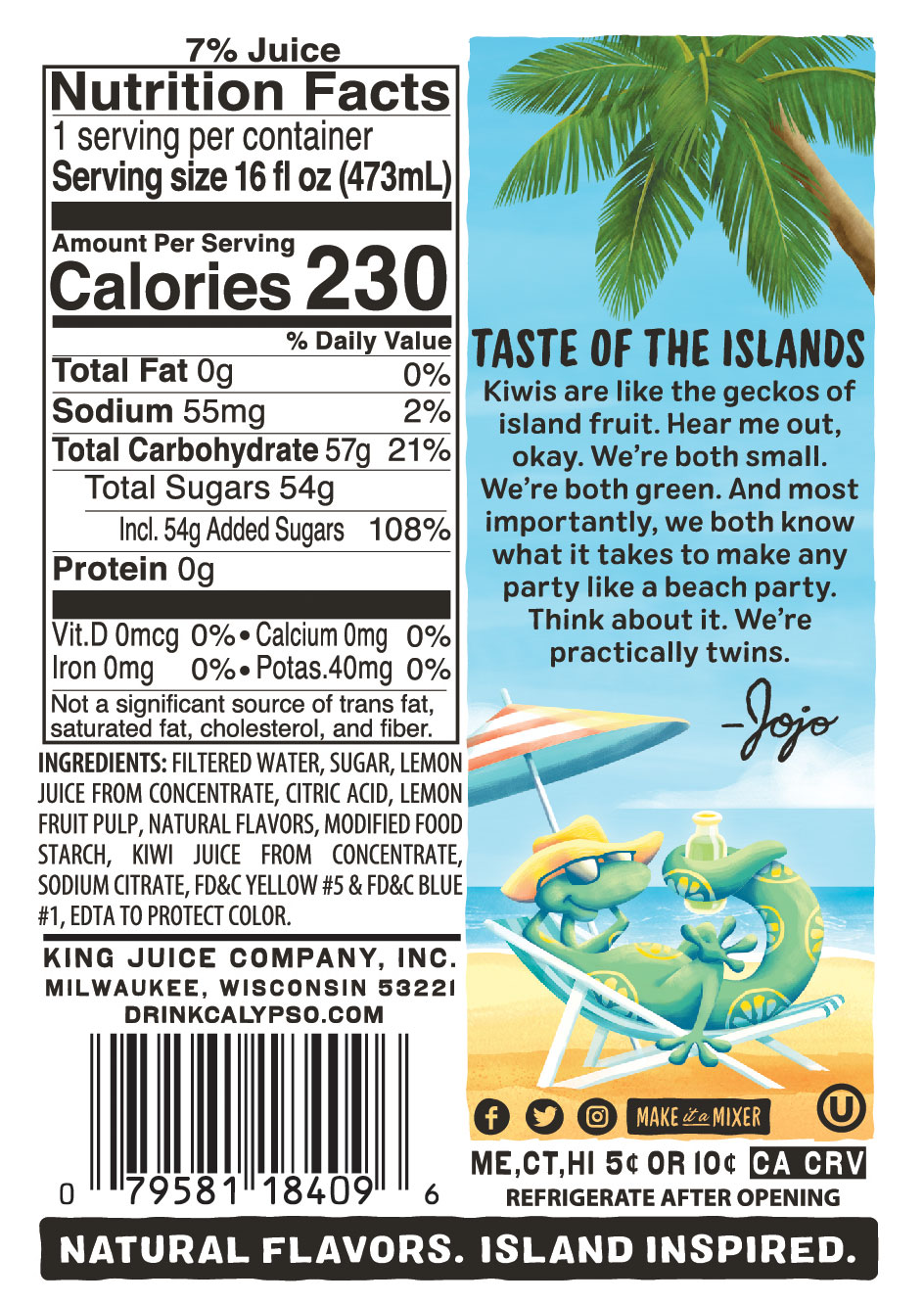 Calypso Kiwi Lemonade nutrition facts.