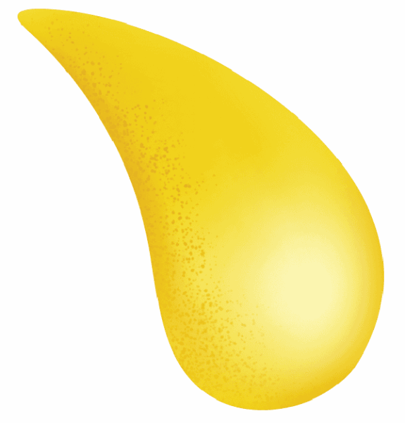 A single large yellow teardrop-shaped object with a gradient and speckled texture on a light background.