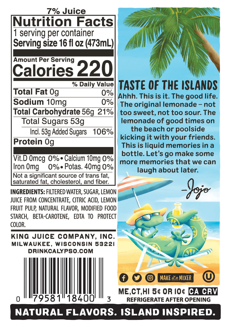 Calypso Original Lemonade nutrition facts.