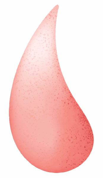 A single red blood drop with a smooth gradient and textured speckles on a white background.