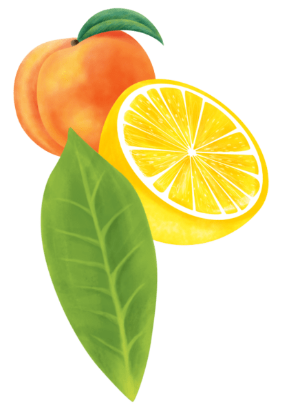 A lemon, peach and tea leaf.